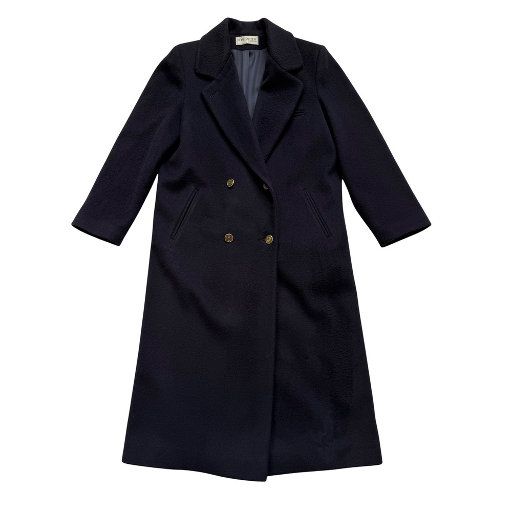Forecaster of Boston Vintage Navy Double Breasted Wool Long Coat Gold Buttons